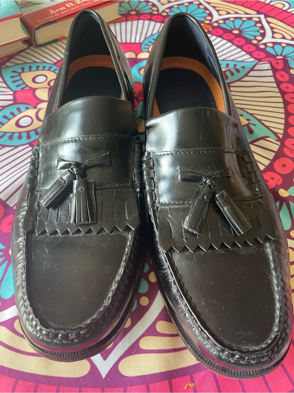 Cole Haan Black Leather Tassel Kiltie Loafers